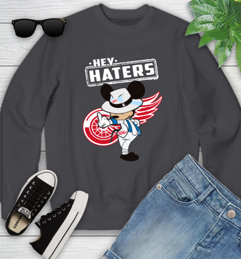 NHL Hey Haters Mickey Hockey Sports Detroit Red Wings Youth Sweatshirt 5