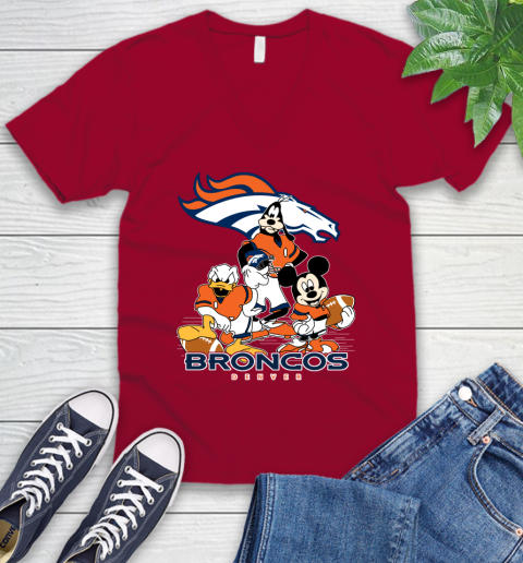 NFL Denver Broncos Mickey Mouse Donald Duck Goofy Football Shirt V-Neck T-Shirt 7