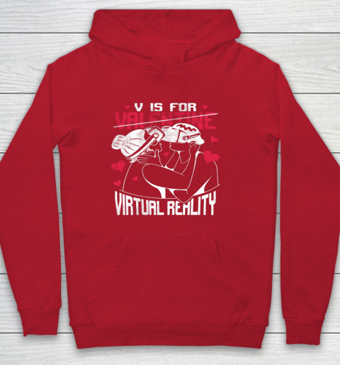 V Is For Virtual Reality Funny Valentine Couples Lovers Kiss Hoodie 15