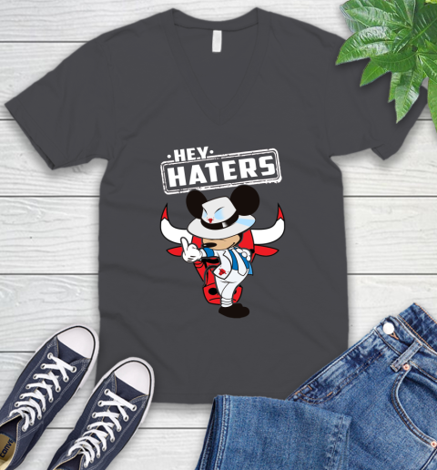 NBA Hey Haters Mickey Basketball Sports Chicago Bulls V-Neck T-Shirt 4