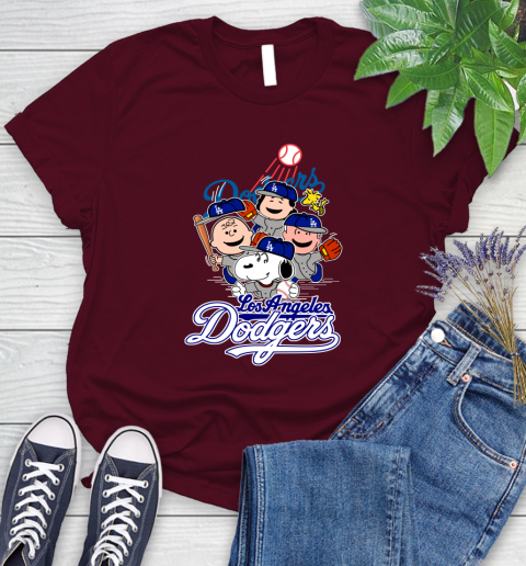 MLB Los Angeles Dodgers Snoopy Charlie Brown Woodstock The Peanuts Movie Baseball T Shirt_000 Women's T-Shirt 7