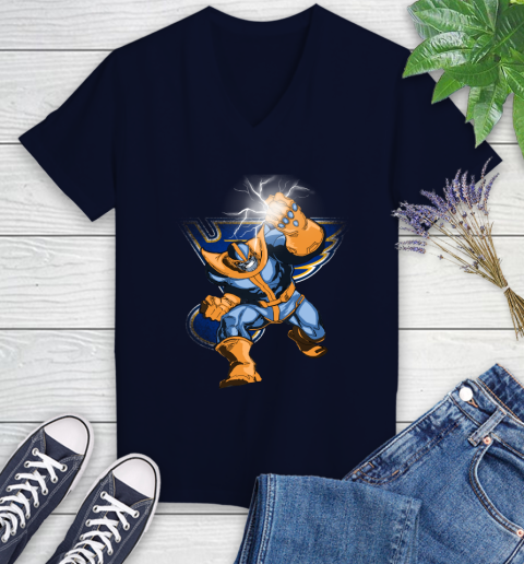 St.Louis Blues NHL Hockey Thanos Avengers Infinity War Marvel Women's V-Neck T-Shirt 2