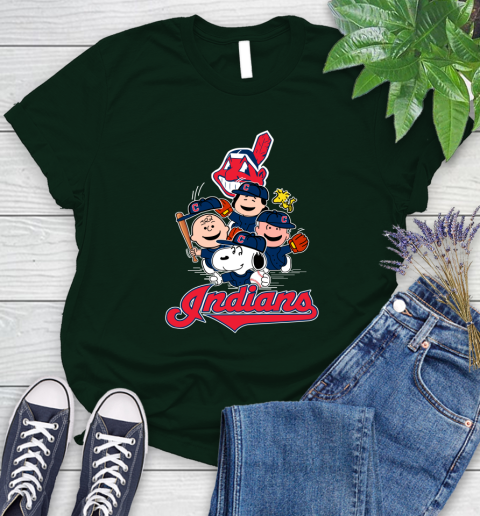 MLB Cleveland Indians Snoopy Charlie Brown Woodstock The Peanuts Movie Baseball T Shirt_000 Women's T-Shirt 6