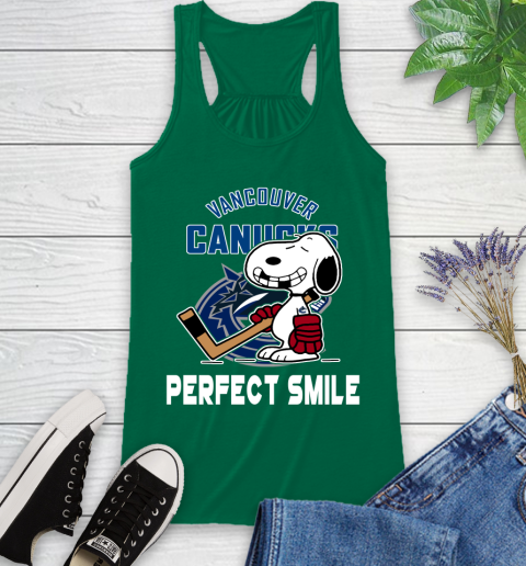 NHL Vancouver Canucks Snoopy Perfect Smile The Peanuts Movie Hockey T Shirt Racerback Tank 6