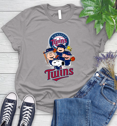 MLB Minnesota Twins Snoopy Charlie Brown Woodstock The Peanuts Movie Baseball T Shirt_000 Women's T-Shirt 5