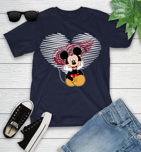 NHL Detroit Red Wings The Heart Mickey Mouse Disney Hockey Youth T-Shirt 2