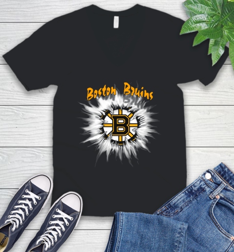 Boston Bruins NHL Hockey Adoring Fan Rip Sports V-Neck T-Shirt