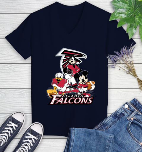 NFL Atlanta Falcons Mickey Mouse Donald Duck Goofy Football Shirt Women's V-Neck T-Shirt - Image 3