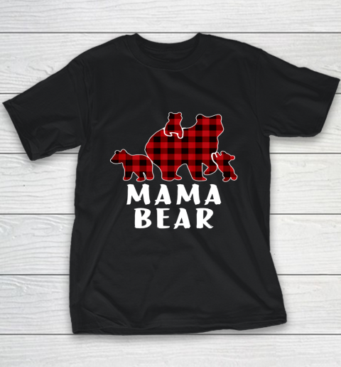 Mama Bear 3 Cubs Shirt Christmas Mama Bear Plaid Pajama Youth T-Shirt