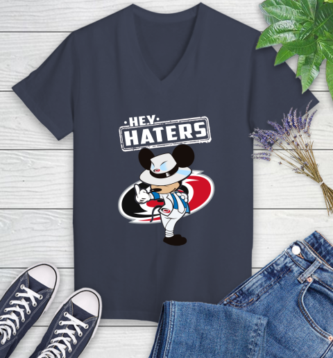 NHL Hey Haters Mickey Hockey Sports Carolina Hurricanes Women's V-Neck T-Shirt 12