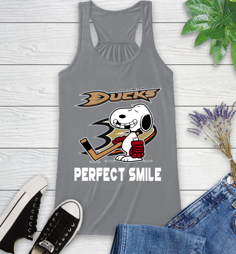NHL Anaheim Ducks Snoopy Perfect Smile The Peanuts Movie Hockey T Shirt Racerback Tank 4