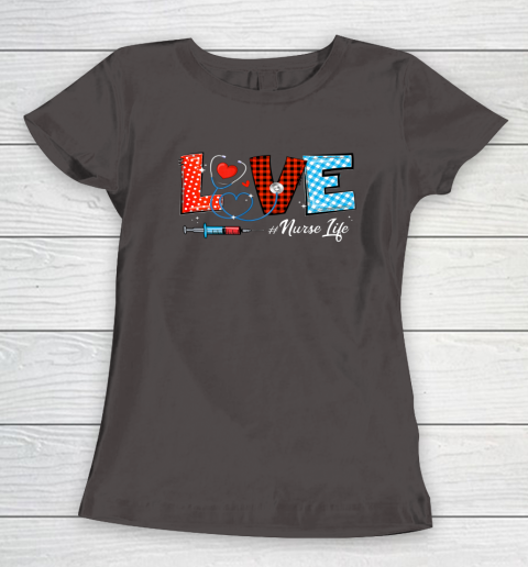 Love Nurselife Valentine Nurse Leopard Print Plaid Heart Women's T-Shirt 13