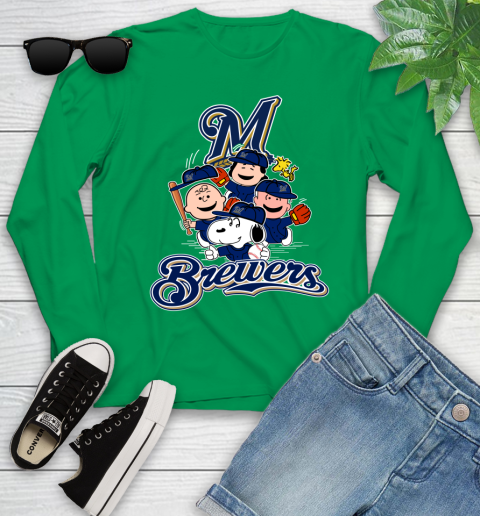 MLB Milwaukee Brewers Snoopy Charlie Brown Woodstock The Peanuts Movie Baseball T Shirt_000 Youth Long Sleeve 7