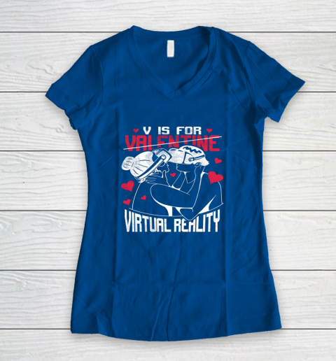 V Is For Virtual Reality Funny Valentine Couples Lovers Kiss Women's V-Neck T-Shirt 5