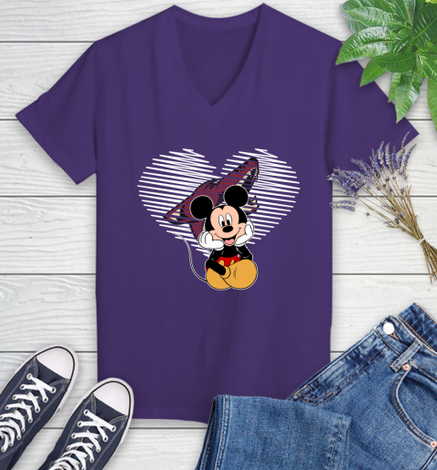 NHL Arizona Coyotes The Heart Mickey Mouse Disney Hockey Women's V-Neck T-Shirt 3