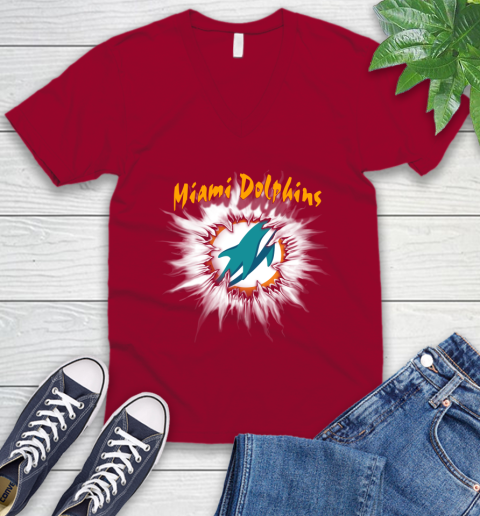 Miami Dolphins NFL Football Adoring Fan Rip Sports V-Neck T-Shirt 7