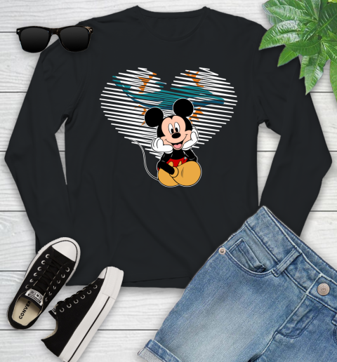 NFL Miami Dolphins The Heart Mickey Mouse Disney Football T Shirt_000 Youth Long Sleeve