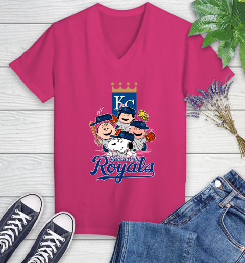 MLB Kansas City Royals Snoopy Charlie Brown Woodstock The Peanuts Movie Baseball T Shirt_000 Women's V-Neck T-Shirt 9