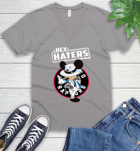 NBA Hey Haters Mickey Basketball Sports Toronto Raptors V-Neck T-Shirt 3