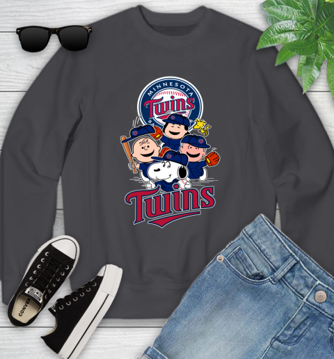 MLB Minnesota Twins Snoopy Charlie Brown Woodstock The Peanuts Movie Baseball T Shirt_000 Youth Sweatshirt 5