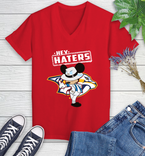 NHL Hey Haters Mickey Hockey Sports Nashville Predators Women's V-Neck T-Shirt 11