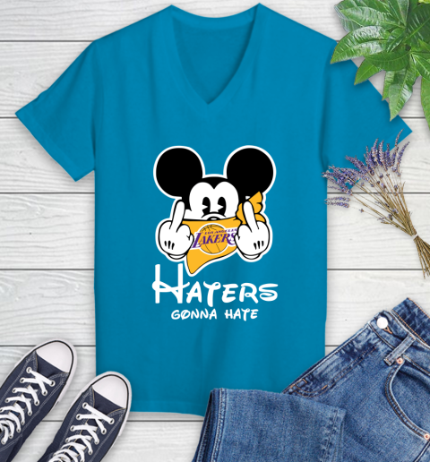 NBA Los Angeles Lakers Haters Gonna Hate Mickey Mouse Disney Basketball T Shirt Women's V-Neck T-Shirt 7