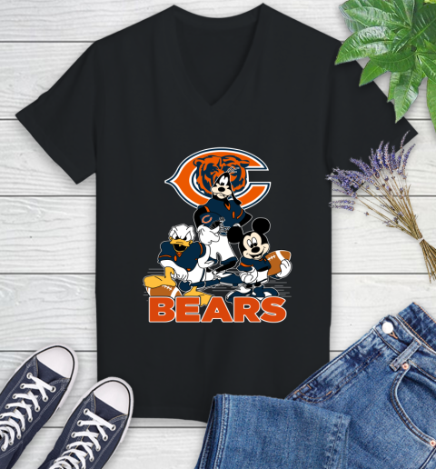 NFL Chicago Bears Mickey Mouse Donald Duck Goofy Football Shirt Women's V-Neck T-Shirt