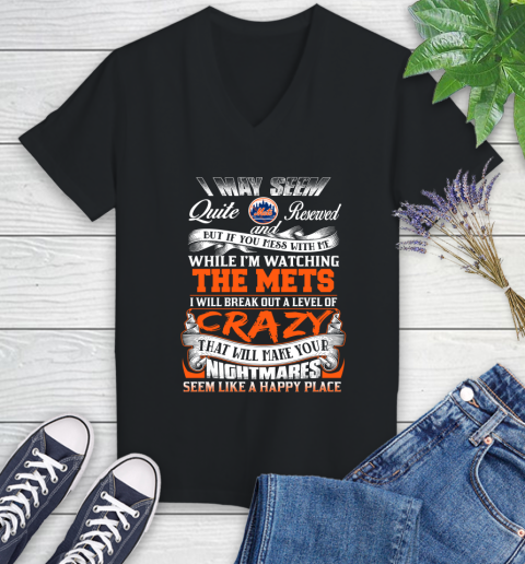 New York Mets MLB Baseball Don't Mess With Me While I'm Watching My Team Women's V-Neck T-Shirt