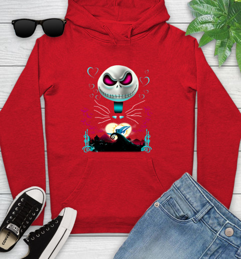 NFL Miami Dolphins Jack Skellington Sally The Nightmare Before Christmas Football Youth Hoodie 12