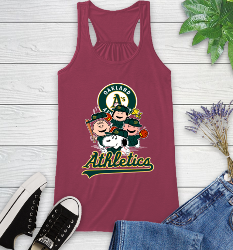 MLB Oakland Athletics Snoopy Charlie Brown Woodstock The Peanuts Movie Baseball T Shirt_000 Racerback Tank 7