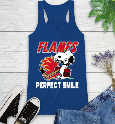 NHL Calgary Flames Snoopy Perfect Smile The Peanuts Movie Hockey T Shirt Racerback Tank 8