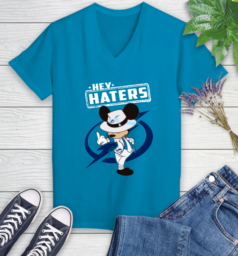 NHL Hey Haters Mickey Hockey Sports Tampa Bay Lightning Women's V-Neck T-Shirt 7
