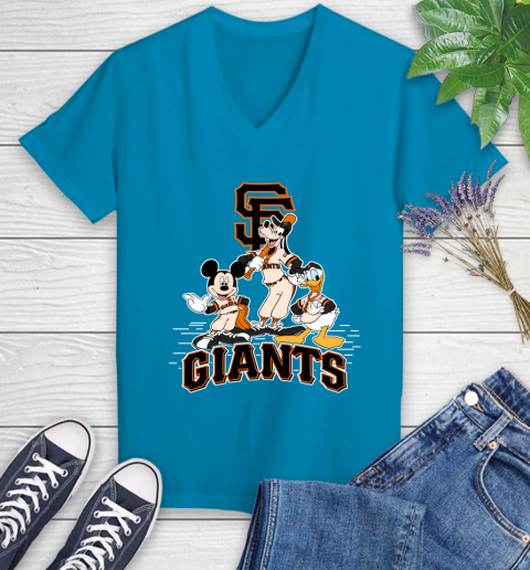 MLB San Francisco Giants Mickey Mouse Donald Duck Goofy Baseball T Shirt Women's V-Neck T-Shirt 7