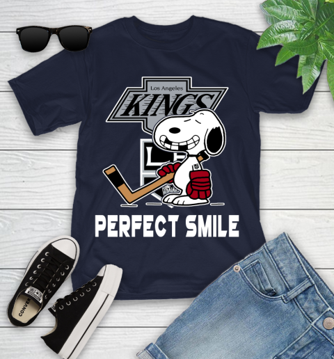 NHL Los Angeles Kings Snoopy Perfect Smile The Peanuts Movie Hockey T Shirt Youth T-Shirt 2