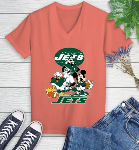 NFL New York Jets Mickey Mouse Donald Duck Goofy Football Shirt Women's V-Neck T-Shirt 6