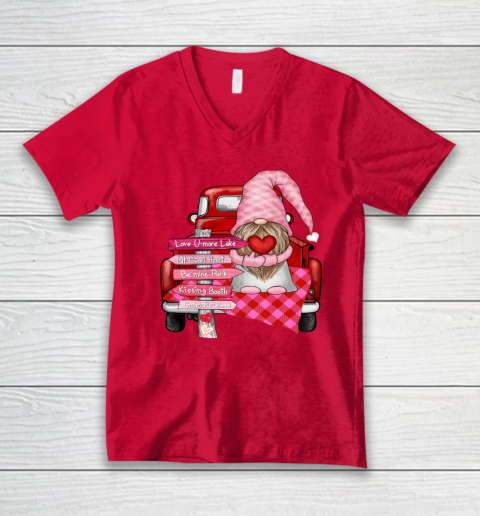 Valentine Vintage Red Truck Gnomes You And Me Valentines Day V-Neck T-Shirt 5