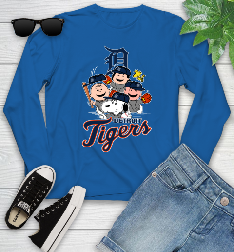 MLB Detroit Tigers Snoopy Charlie Brown Woodstock The Peanuts Movie Baseball T Shirt Youth Long Sleeve 10