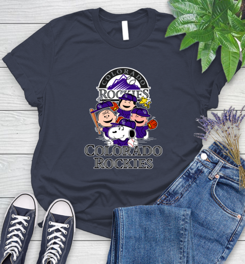 MLB Colorado Rockies Snoopy Charlie Brown Woodstock The Peanuts Movie Baseball T Shirt_000 Women's T-Shirt 14