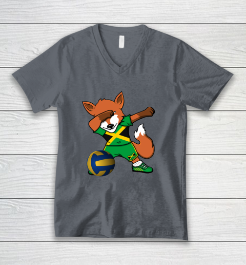 Dabbing Fox Jamaica Volleyball Fans Jersey Jamaican V-Neck T-Shirt 5