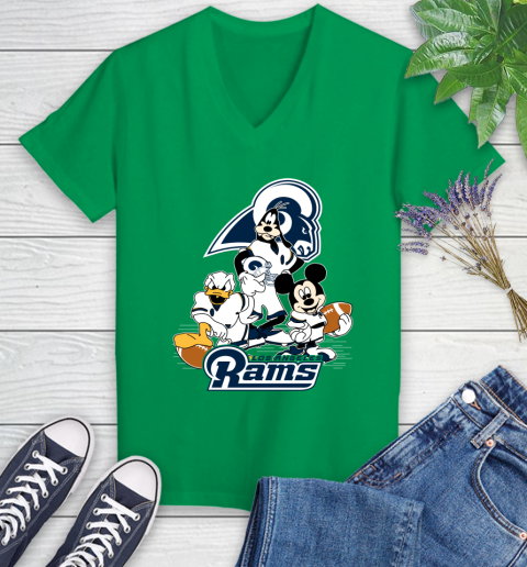 NFL Los Angeles Rams Mickey Mouse Donald Duck Goofy Football Shirt Women's V-Neck T-Shirt 5