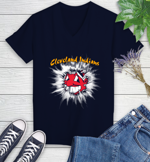 Cleveland Indians MLB Baseball Adoring Fan Rip Sports Women's V-Neck T-Shirt 2