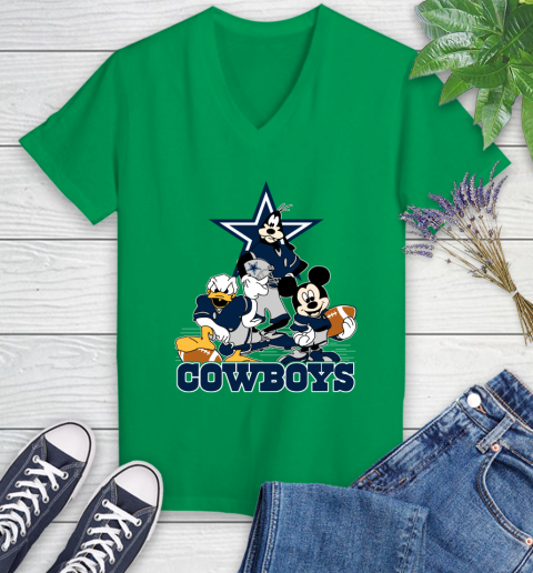NFL Dallas Cowboys Mickey Mouse Donald Duck Goofy Football Shirt Women's V-Neck T-Shirt 5