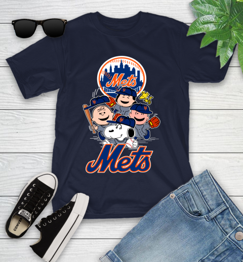 MLB New York Mets Snoopy Charlie Brown Woodstock The Peanuts Movie Baseball T Shirt Youth T-Shirt 2
