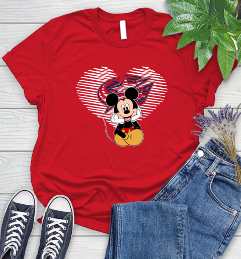 NHL Columbus Blue Jackets Carolina Hurricanes The Heart Mickey Mouse Disney Hockey Women's T-Shirt 13