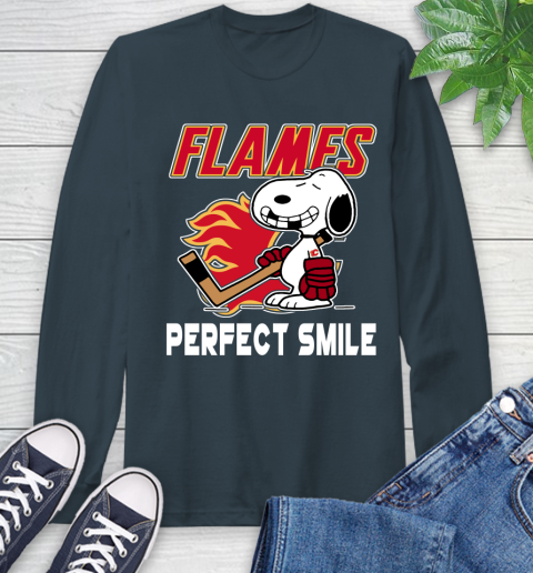 NHL Calgary Flames Snoopy Perfect Smile The Peanuts Movie Hockey T Shirt Long Sleeve T-Shirt 9