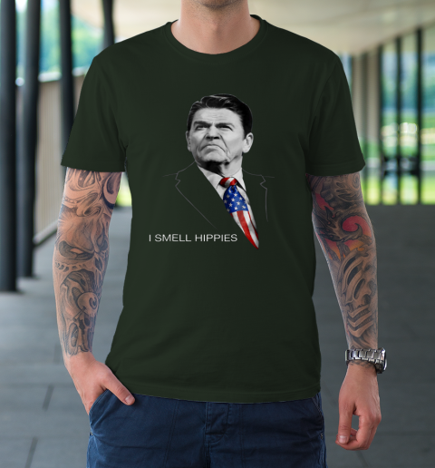 I Smell Hippies Ronald Reagan Conservative T-Shirt 11