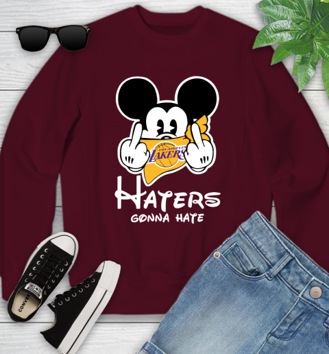NBA Los Angeles Lakers Haters Gonna Hate Mickey Mouse Disney Basketball T Shirt Youth Sweatshirt 4
