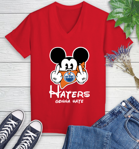 NHL Edmonton Oilers Haters Gonna Hate Mickey Mouse Disney Hockey T Shirt Women's V-Neck T-Shirt 11