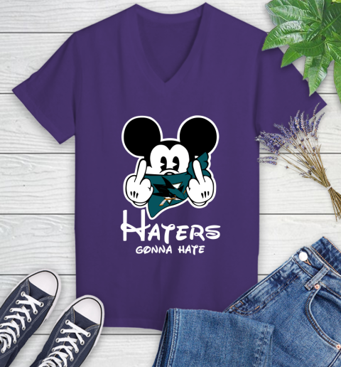 NHL San Jose Sharks Haters Gonna Hate Mickey Mouse Disney Hockey T Shirt Women's V-Neck T-Shirt 3