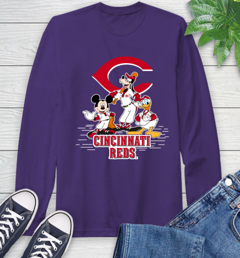 MLB Cincinnati Reds Mickey Mouse Donald Duck Goofy Baseball T Shirt Long Sleeve T-Shirt 5